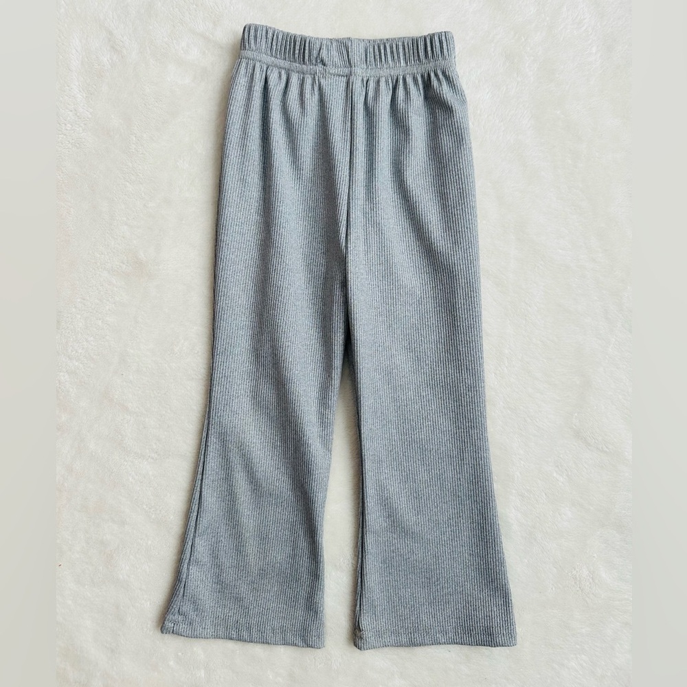Light Gray Ribbed Wide Leg Flare Pants - Toddler